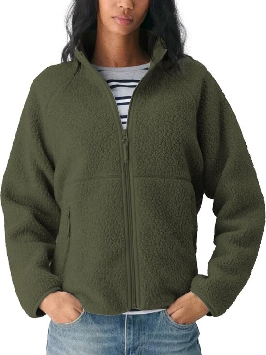 Jackets & Blazers - Women's Dark Green Fuzzy Fleece Jacket Full Zip Fall Winter Sherpa Warm Coats